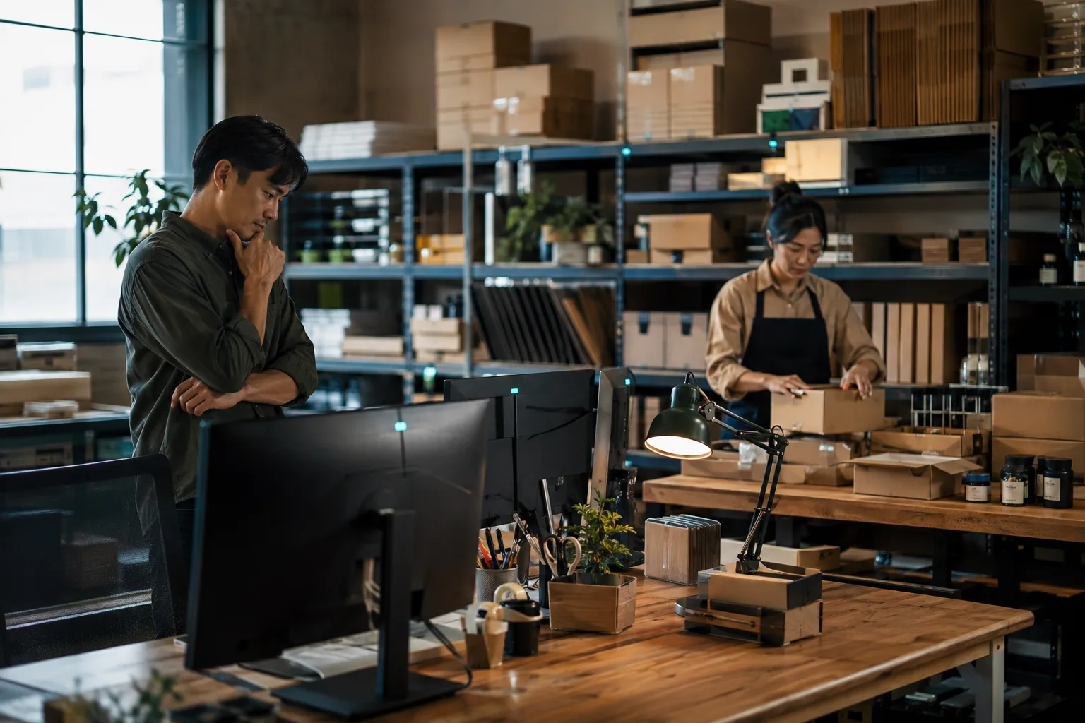 E-commerce operations team working across fulfilment and conceptual AI-assisted workflows