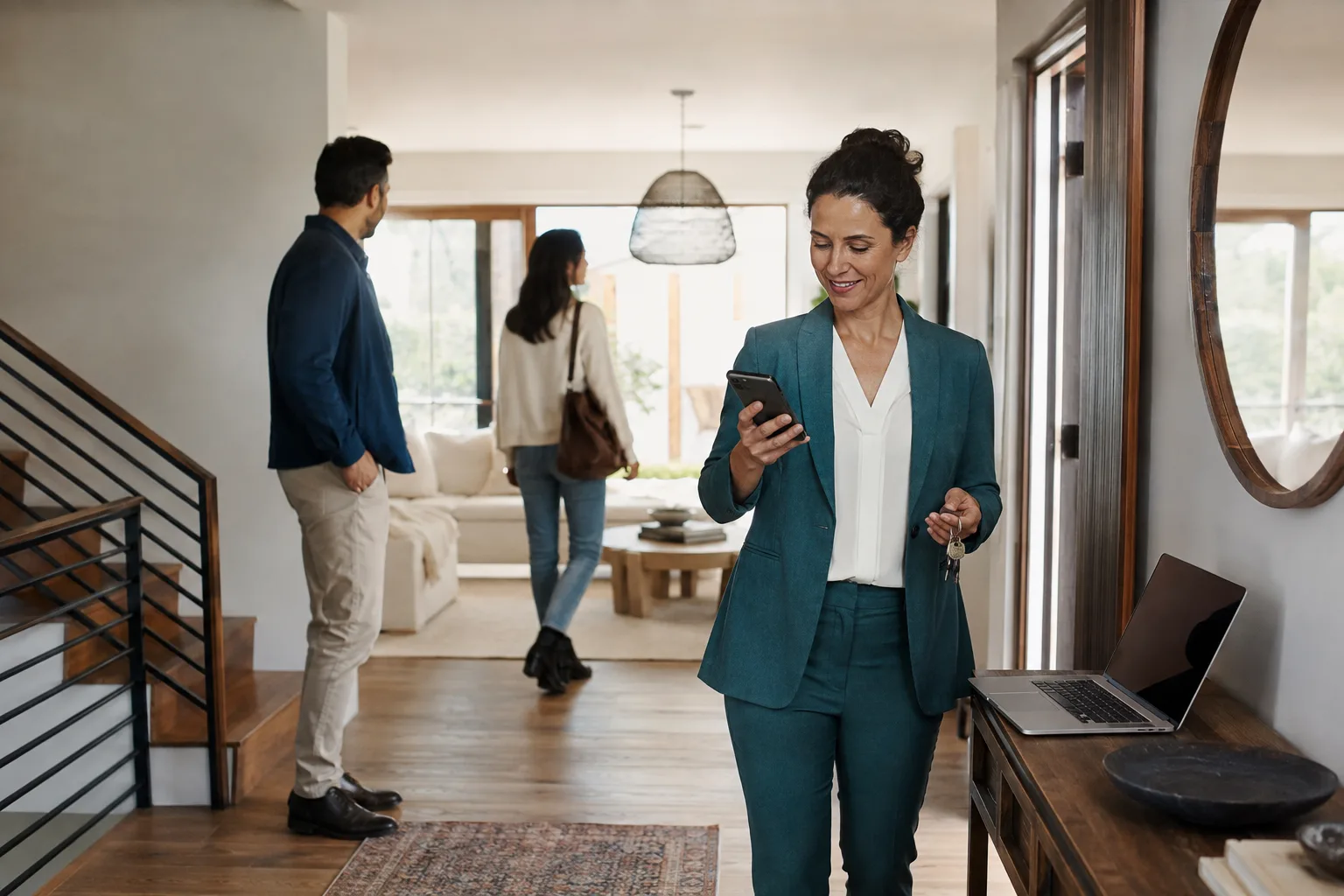Real-estate agent using a mobile assistant during a property showing