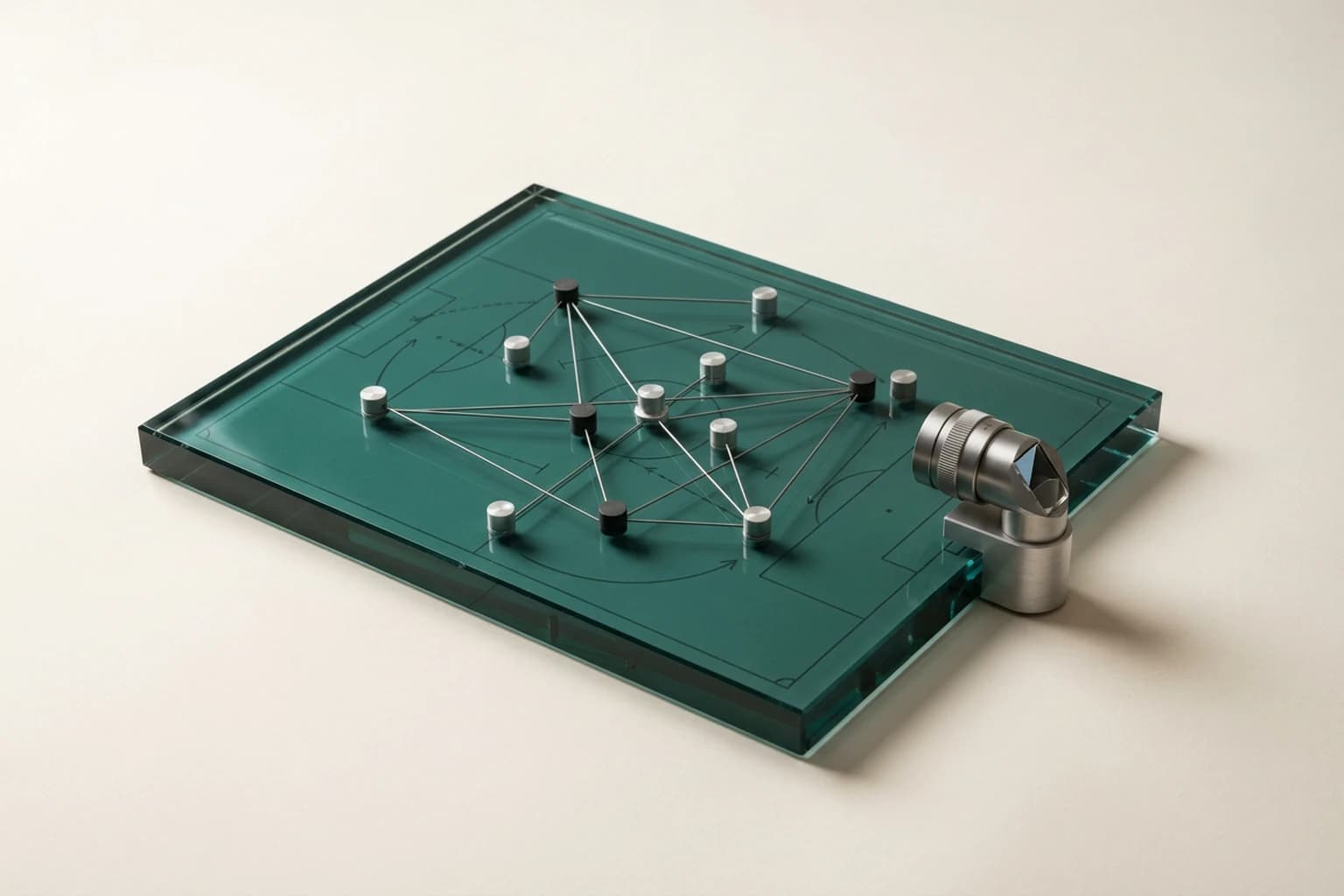Conceptual illustration for Soccer Game State Reconstruction: From Video to Reviewable Pitch Coordinates
