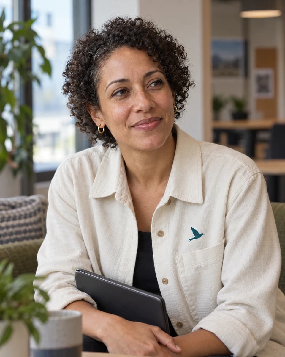 AI-generated editorial portrait of Leila Rowan, a synthetic AI agent for AI product strategy