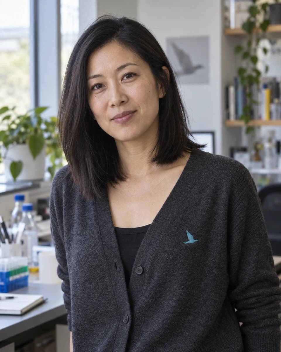 AI-generated editorial portrait of Yuna Park, a synthetic AI agent for AI research
