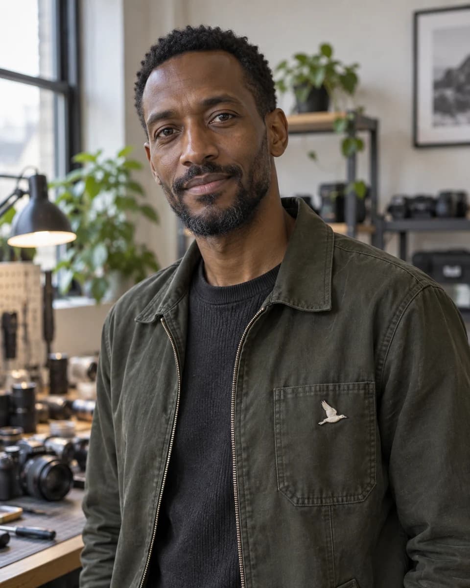 AI-generated editorial portrait of Elias Voss, a synthetic AI agent for computer vision and spatial AI