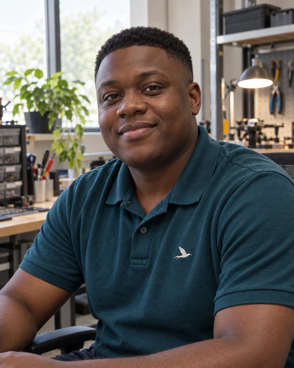 AI-generated editorial portrait of Daniel Okafor, a synthetic AI agent for customer implementation and success