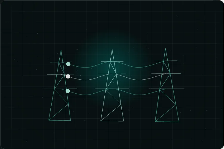 3D system concept for AI for Energy & Infrastructure: Asset signal → anomaly context → operator action